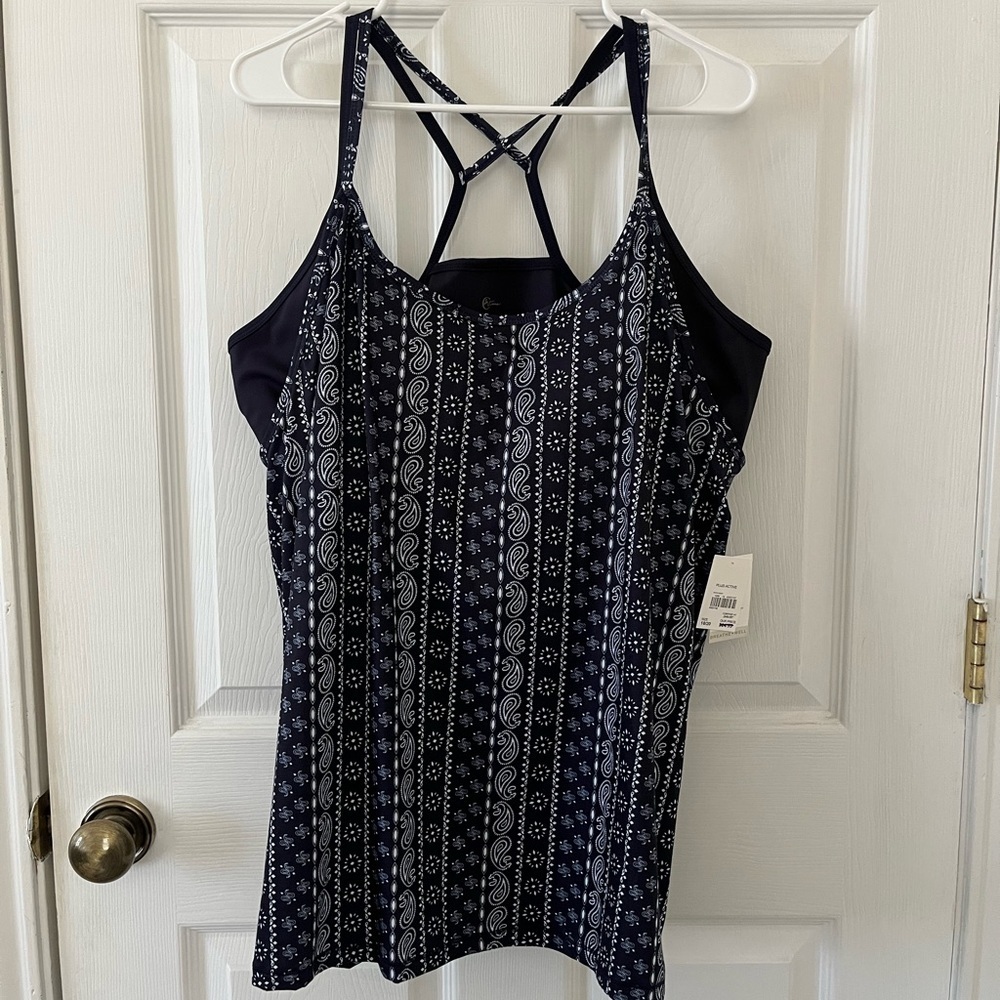 Live Well Active Navy and White Patterned Swim Top